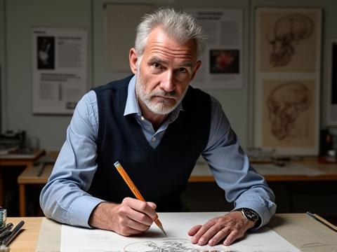 Portrait of Leo Sterling, an expert in anatomical drawing and shading techniques.
