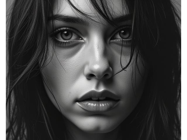 Dramatic charcoal portrait showing deep blacks and soft grays