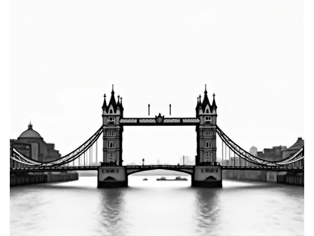 Stylized view of London with a prominent pencil drawing of a bridge, signifying London art support