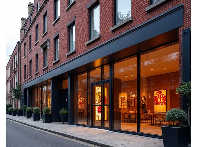 Exterior of a modern art studio in London, possibly in a historic art district