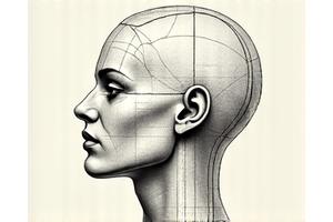 Sketch of a human face with precise proportional lines
