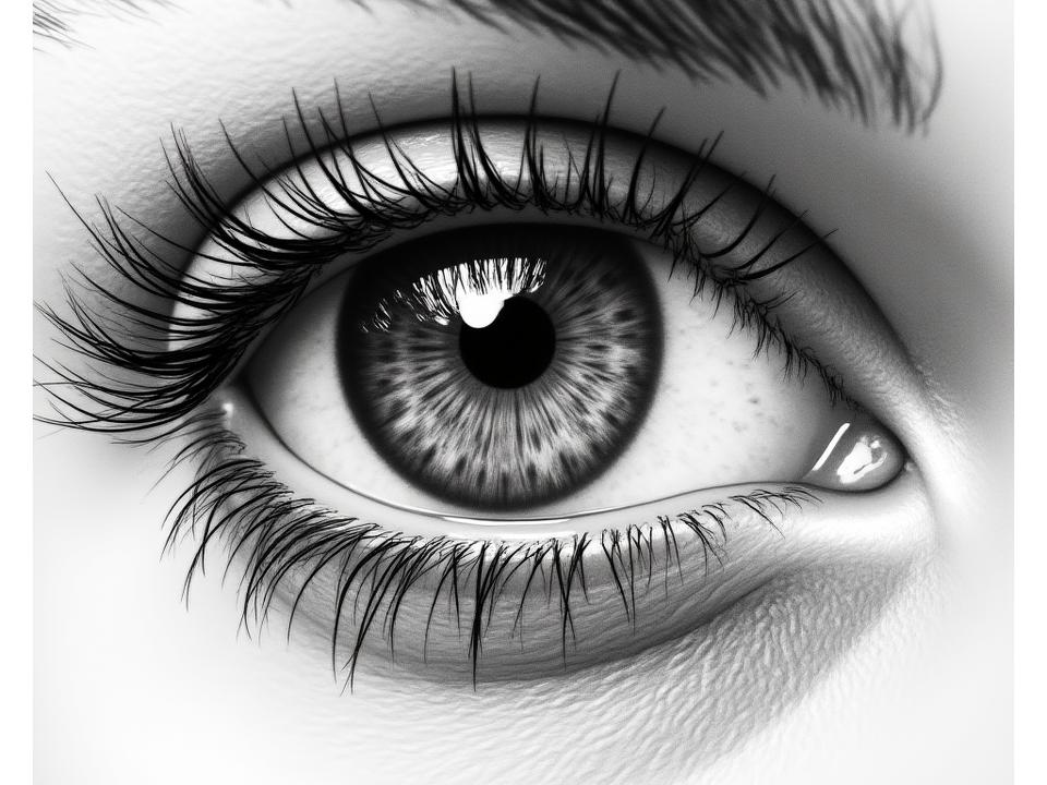 A highly detailed photorealistic pencil drawing of a human eye with intricate reflections, showcasing advanced realism drawing techniques.