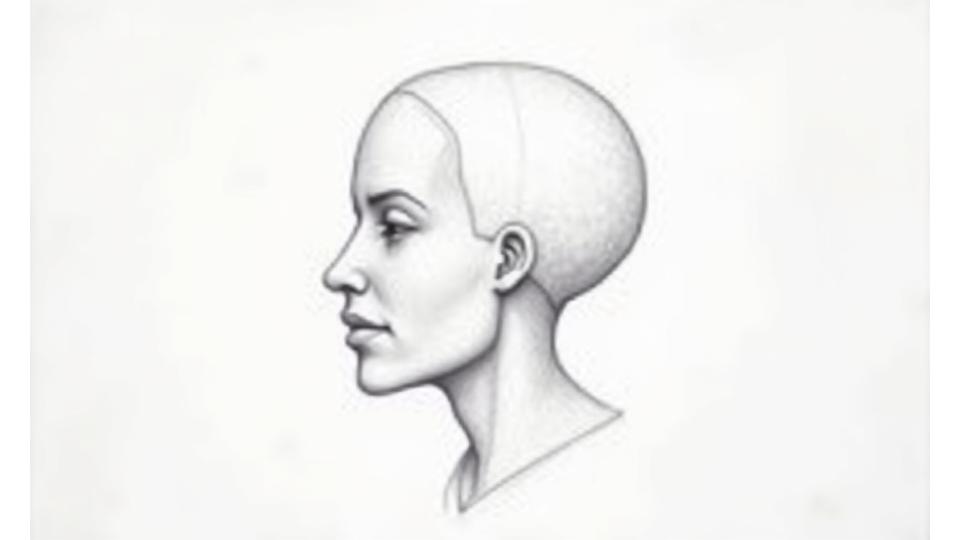A pencil drawing showing very basic geometric shapes used to block in a human head, demonstrating initial proportion studies.