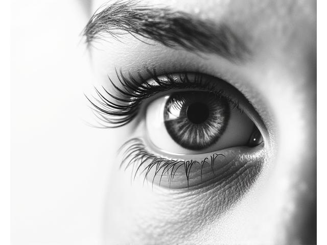 A highly realistic pencil portrait, almost photographic in detail and texture, focusing on hyper-realistic eyes.