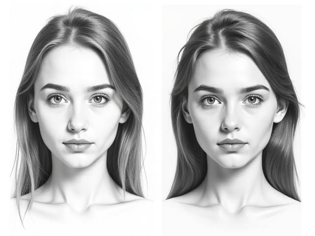 Progression of Chloe, a teenager, showing development from flat, featureless drawing to a nuanced portrait with depth and personality.