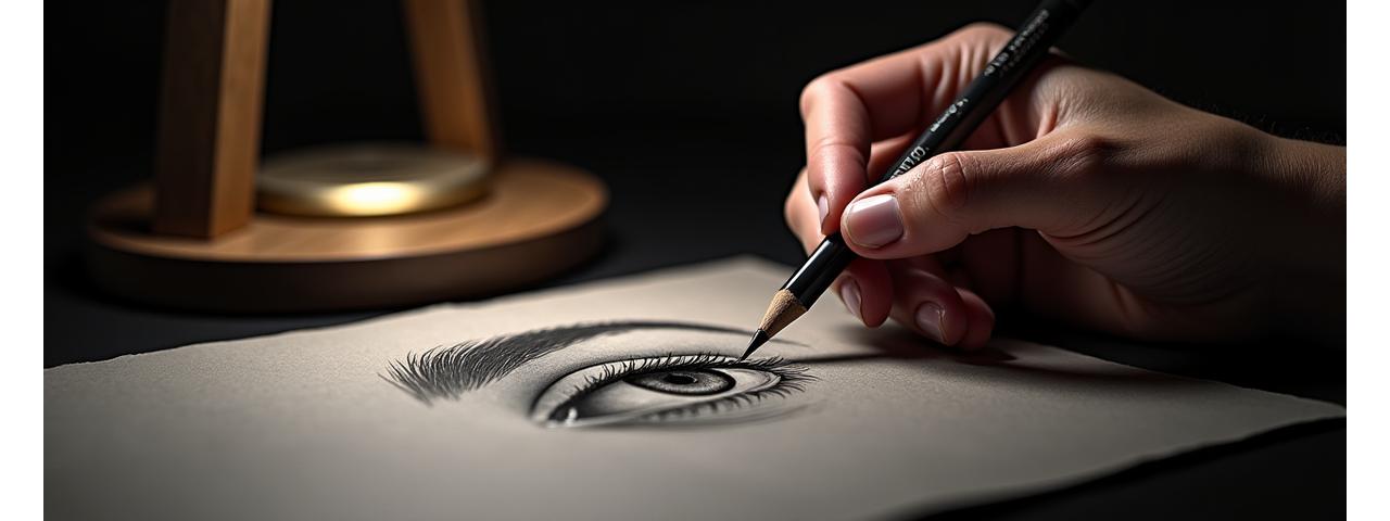 Close-up of an artist's hand delicately shading a pencil portrait, showcasing mastery and focused learning